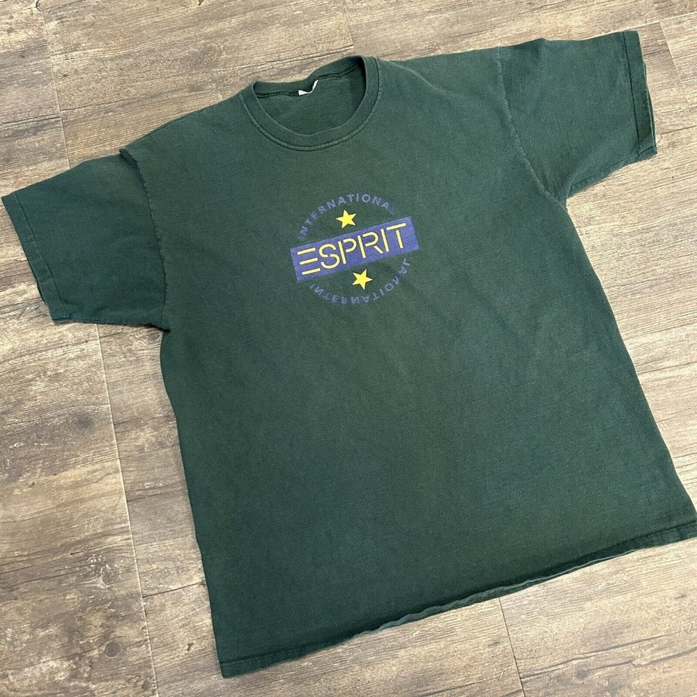Vintage Esprit Spellout  Tshirt Single Stich‎ NO SIZE TAG Green